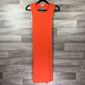 Splendid Womens Sheath Dress Orange Ribbed Knee Length‎ Open Back Scoop Neck S